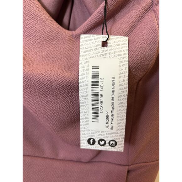 Women’s Boohoo Night Off Shoulder Wrap Midi Dress Mauve Sz 4 – $40 - Picture 4 of 6